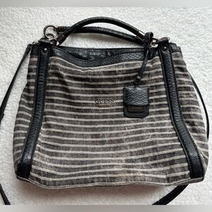 GUESS Vintage Y2K Washed Denim Black and Gray Striped Shoulder Bag